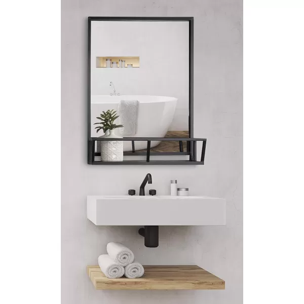 imageKate and Laurel Jackson Modern Metal Framed Wall Mirror with Shelf 22 x 29 Black Chic Rectangle Mirror for WallSolid Black