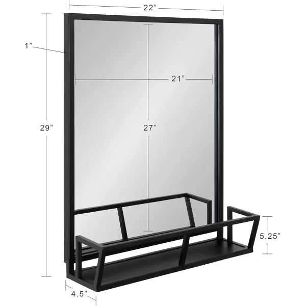 imageKate and Laurel Jackson Modern Metal Framed Wall Mirror with Shelf 22 x 29 Black Chic Rectangle Mirror for WallSolid Black