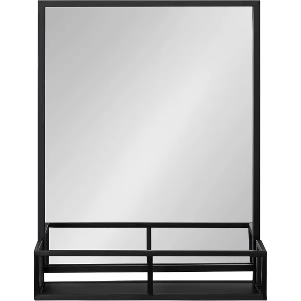 imageKate and Laurel Jackson Modern Metal Framed Wall Mirror with Shelf 22 x 29 Black Chic Rectangle Mirror for WallSolid Black