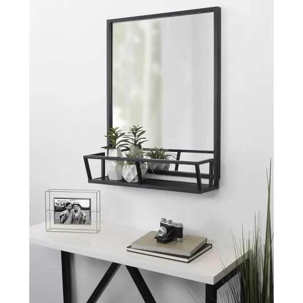 imageKate and Laurel Jackson Modern Metal Framed Wall Mirror with Shelf 22 x 29 Black Chic Rectangle Mirror for WallSolid Black