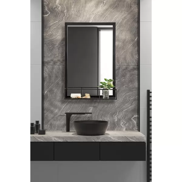 imageKate and Laurel Jackson Modern Mirror with Shelf 20 x 30 Black Decorative Mirror with Transitional Style and Additional Storage