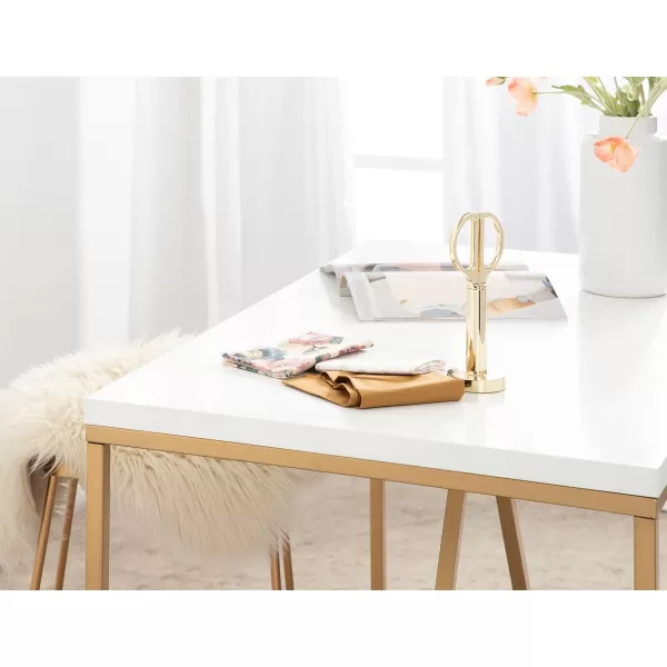imageKate and Laurel Kaya Modern Glam Rectangle Pub Table with Geometric Metal Base and TwoTone Mixed Materials Design 42x24x36 WhiteGold