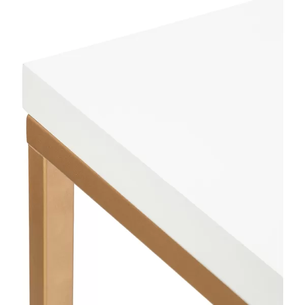 imageKate and Laurel Kaya Modern Glam Rectangle Pub Table with Geometric Metal Base and TwoTone Mixed Materials Design 42x24x36 WhiteGold
