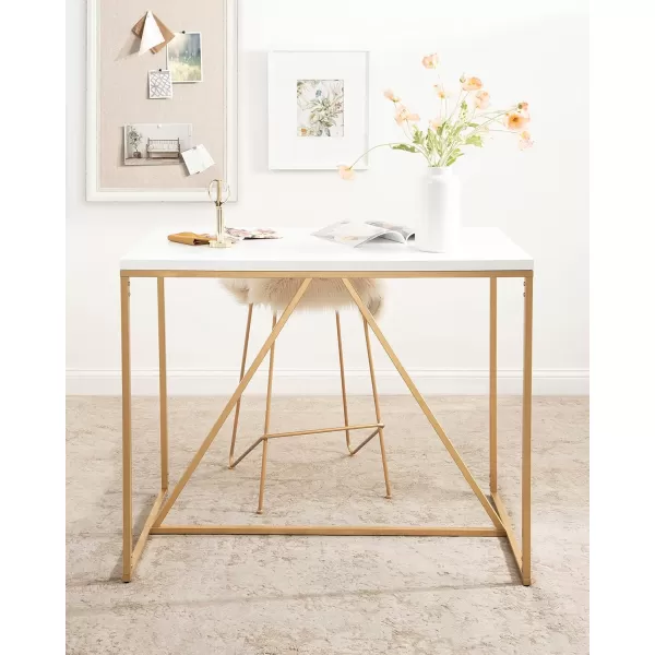 imageKate and Laurel Kaya Modern Glam Rectangle Pub Table with Geometric Metal Base and TwoTone Mixed Materials Design 42x24x36 WhiteGold