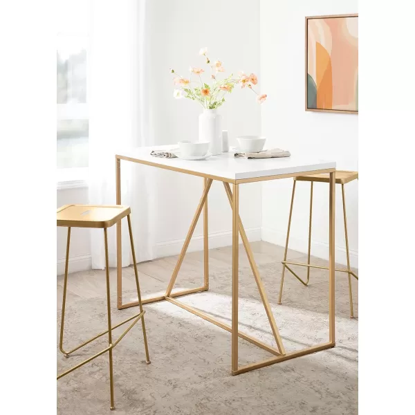 imageKate and Laurel Kaya Modern Glam Rectangle Pub Table with Geometric Metal Base and TwoTone Mixed Materials Design 42x24x36 WhiteGold