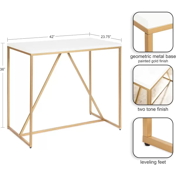 imageKate and Laurel Kaya Modern Glam Rectangle Pub Table with Geometric Metal Base and TwoTone Mixed Materials Design 42x24x36 WhiteGold