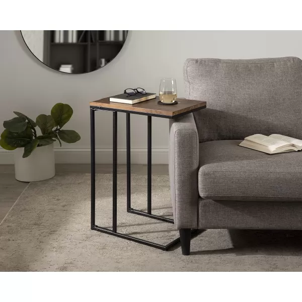 imageKate and Laurel Lockridge Modern CShape End Table 19 x 12 x 27 Rustic Brown and Black Decorative Minimalist Accent Table for Storage and DisplayWalnut Brown and Black
