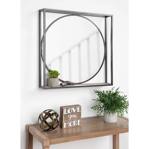 imageKate and Laurel McCauley Decorative Rustic Modern Round Vanity Mirror with Square Metal Frame and Wood Shelf BronzeBronze