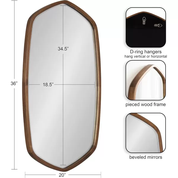 imageKate and Laurel McLean Modern Wood FullLength Oblong Hexagon Wall Mirror 18 x 48 Walnut Brown Decorative and Vibrant Geometric Mirror for Contemporary Wall DecorRustic Brown