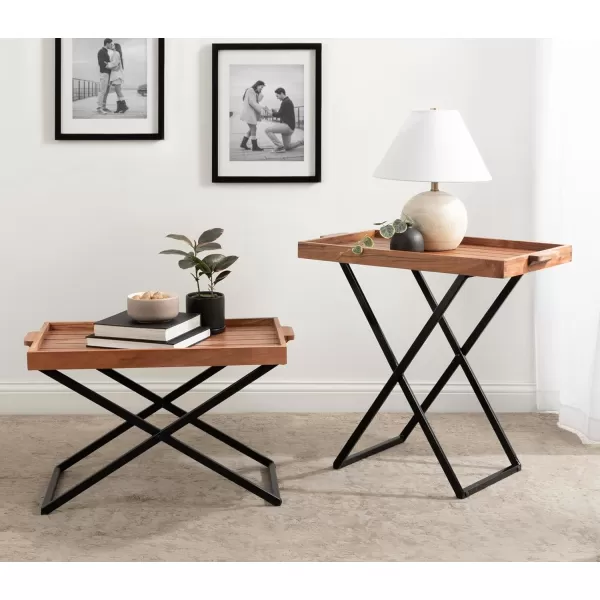 imageKate and Laurel Monaco Modern Transitional Wooden Outdoor Patio Coffee Table with Removable Serving Tray for Storage and Display 31x16x28 NaturalBlack