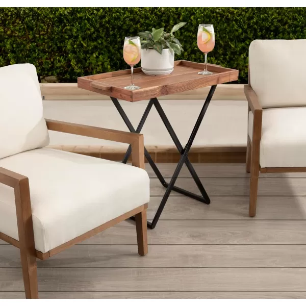 imageKate and Laurel Monaco Modern Transitional Wooden Outdoor Patio Coffee Table with Removable Serving Tray for Storage and Display 31x16x28 NaturalBlack