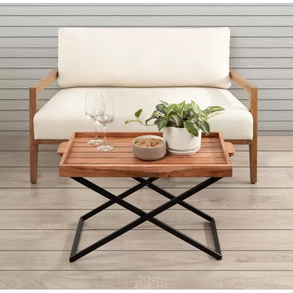 imageKate and Laurel Monaco Modern Transitional Wooden Outdoor Patio Coffee Table with Removable Serving Tray for Storage and Display 31x16x28 NaturalBlack