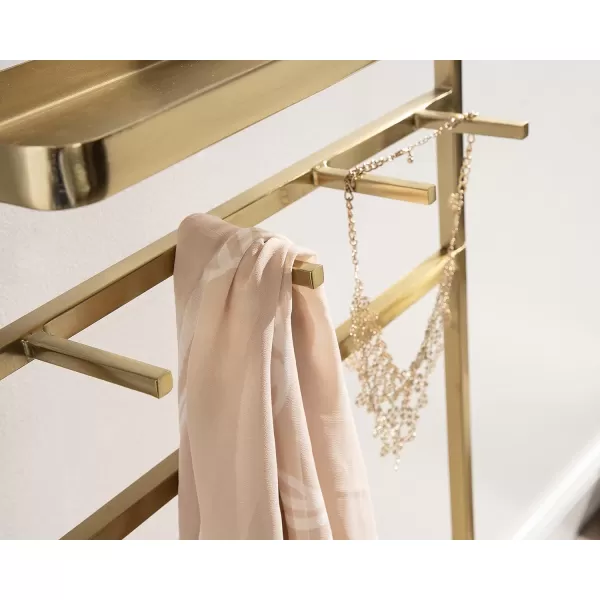 imageKate and Laurel Noka Leaning Ladder Mirror 18 x 5 x 67 Gold Decorative Storage Ladder with Capsule Wall MirrorGold