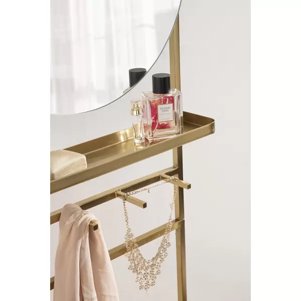 imageKate and Laurel Noka Leaning Ladder Mirror 18 x 5 x 67 Gold Decorative Storage Ladder with Capsule Wall MirrorGold