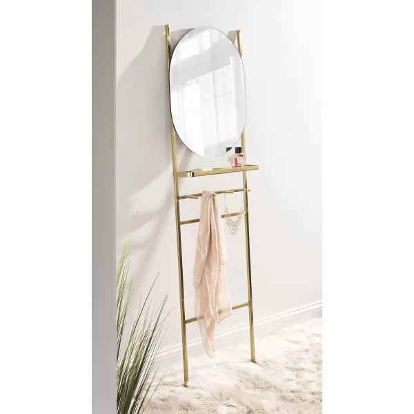 imageKate and Laurel Noka Leaning Ladder Mirror 18 x 5 x 67 Gold Decorative Storage Ladder with Capsule Wall MirrorGold