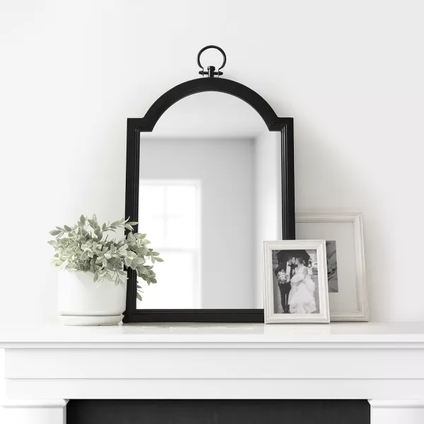 imageKate and Laurel Ohara Traditional Farmhouse Arch Wall Mirror with Round Ornament and Stepped Profile for Classic Home Decor 18x30 Black