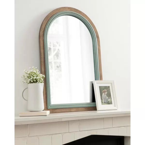 imageKate and Laurel Palmer Rustic Farmhouse Arched Wooden Mirror 24 x 36 Blue and Rustic Brown Coastal Arch Decorative Wall Mirror with Paint Distressing