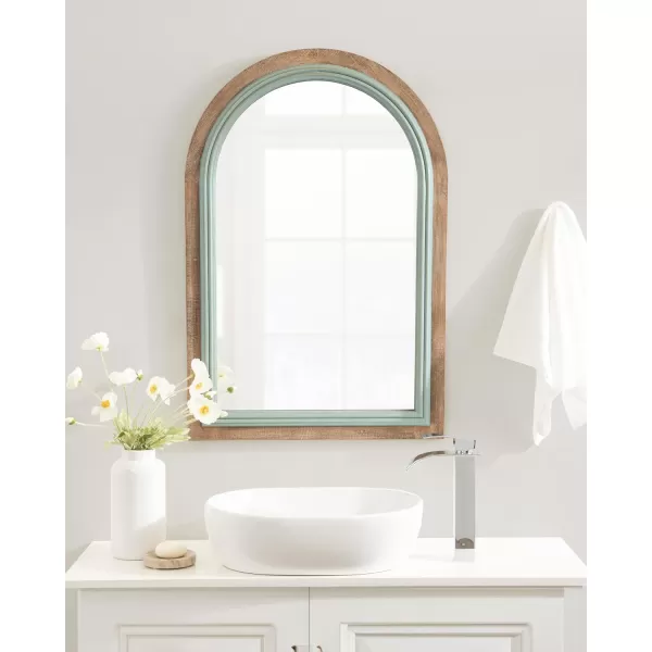 imageKate and Laurel Palmer Rustic Farmhouse Arched Wooden Mirror 24 x 36 Blue and Rustic Brown Coastal Arch Decorative Wall Mirror with Paint Distressing