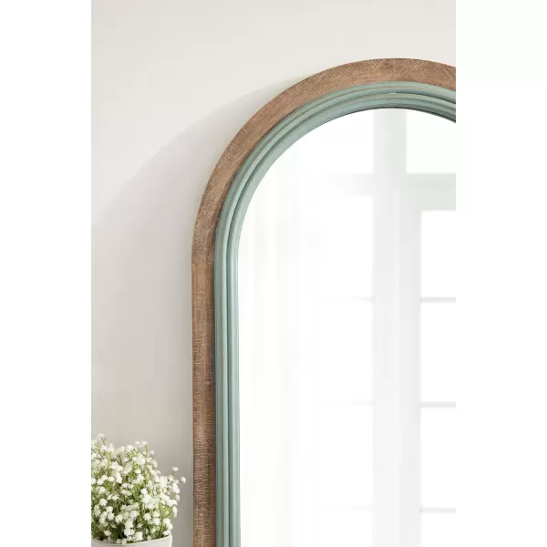 imageKate and Laurel Palmer Rustic Farmhouse Arched Wooden Mirror 24 x 36 Blue and Rustic Brown Coastal Arch Decorative Wall Mirror with Paint Distressing