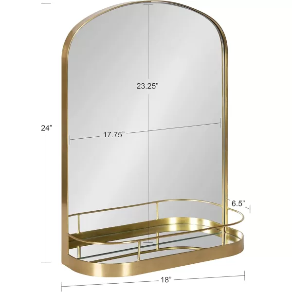 imageKate and Laurel Peyson Arched Wall Mirror with Shelf 18 x 24 Gold Decorative Modern Metal Arch Mirror with Storage Shelf for Glamorous Wall Decor