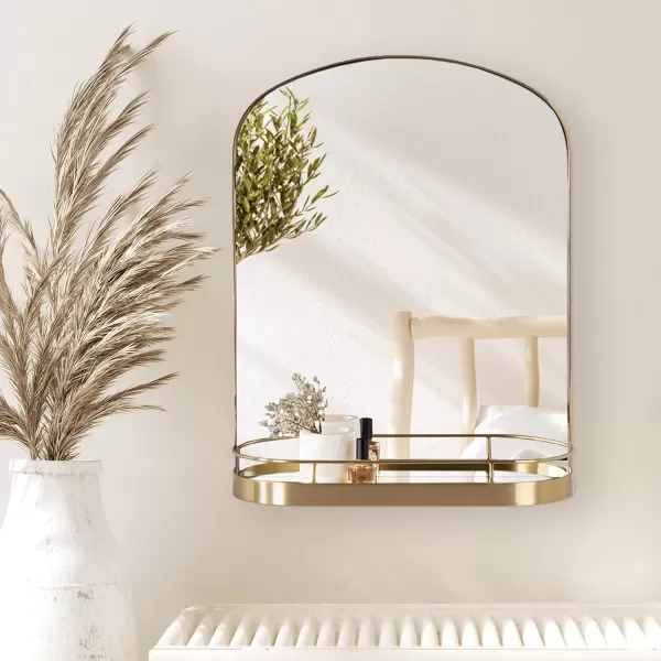 imageKate and Laurel Peyson Arched Wall Mirror with Shelf 18 x 24 Gold Decorative Modern Metal Arch Mirror with Storage Shelf for Glamorous Wall Decor