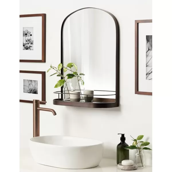imageKate and Laurel Peyson Arched Wall Mirror with Shelf 18 x 24 Silver Decorative Modern Metal Arch Mirror with Storage Shelf for Glamorous Wall DcorBronze