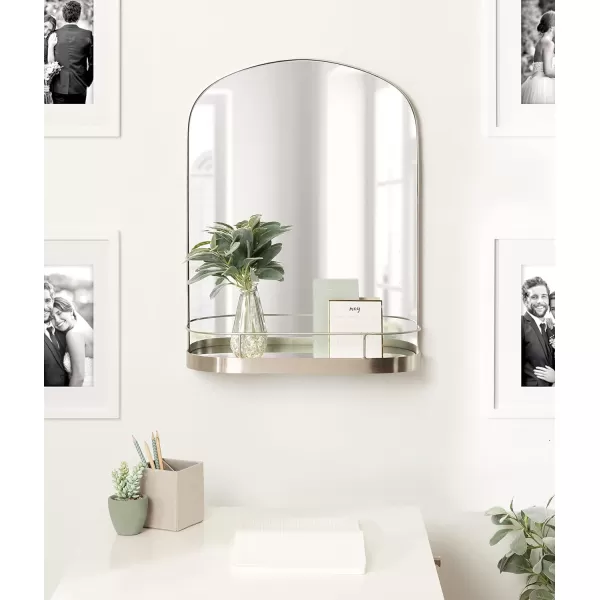 imageKate and Laurel Peyson Arched Wall Mirror with Shelf 18 x 24 Silver Decorative Modern Metal Arch Mirror with Storage Shelf for Glamorous Wall DcorSilver