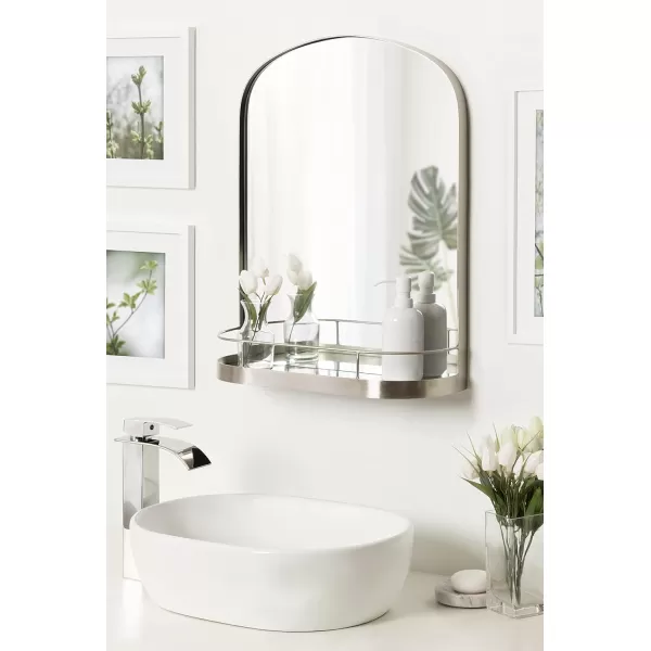 imageKate and Laurel Peyson Arched Wall Mirror with Shelf 18 x 24 Silver Decorative Modern Metal Arch Mirror with Storage Shelf for Glamorous Wall DcorSilver