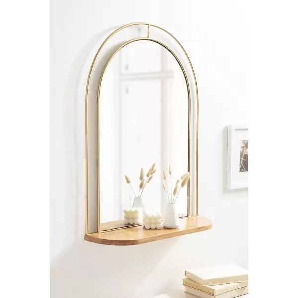 imageKate and Laurel Reverie Modern Arched Mirror with Shelf 23 x 30 Natural Wood and Gold Transitional Arch Mirror with Unique Glam Frame for Wall Decor