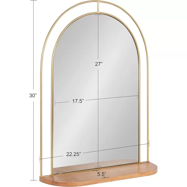 imageKate and Laurel Reverie Modern Arched Mirror with Shelf 23 x 30 Natural Wood and Gold Transitional Arch Mirror with Unique Glam Frame for Wall Decor