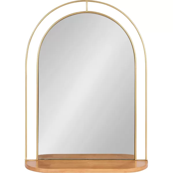 imageKate and Laurel Reverie Modern Arched Mirror with Shelf 23 x 30 Natural Wood and Gold Transitional Arch Mirror with Unique Glam Frame for Wall Decor