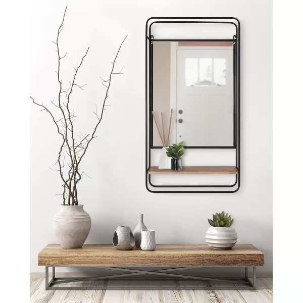 imageKate and Laurel Webber Farmhouse Framed Wall Mirror with Shelf 19 x 36 Rustic Brown and Charcoal Gray Modern Decorative Mirror for Wall