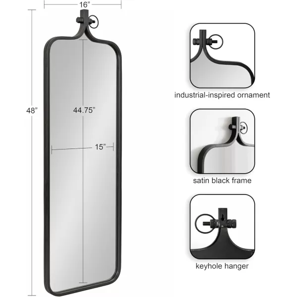 imageKate and Laurel Yitro Modern Rectangle Panel Mirror 16 x 48 Black Decorative Industrial FullLength Mirror for Bathroom Wall DecorBlack