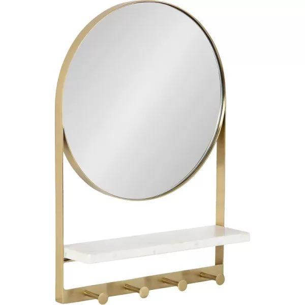 imageKate and Laurel Chadwin Modern Round Wall Mirror with Marble Shelf 15 x 21 White and Gold Glam Circle Metal Mirror with Hooks for Storage and DisplayGold