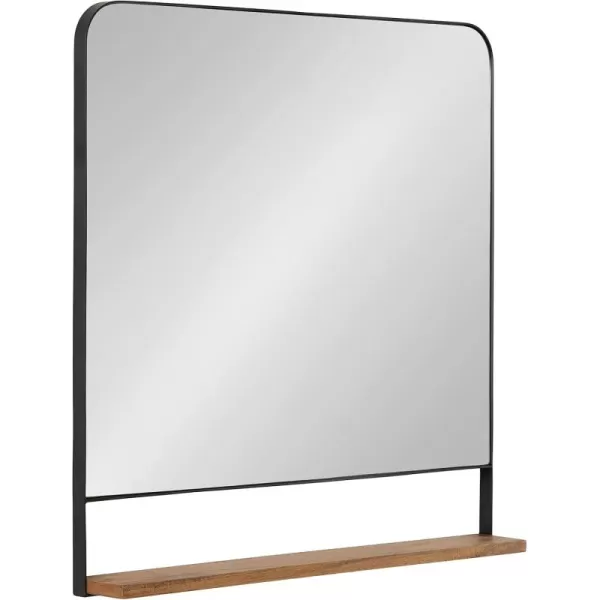 imageKate and Laurel Chadwin Modern Square Wall Mirror with Shelf 32 x 32 Natural Brown and Black Farmhouse Rectangle Wood and Metal Mirror for Storage and Display