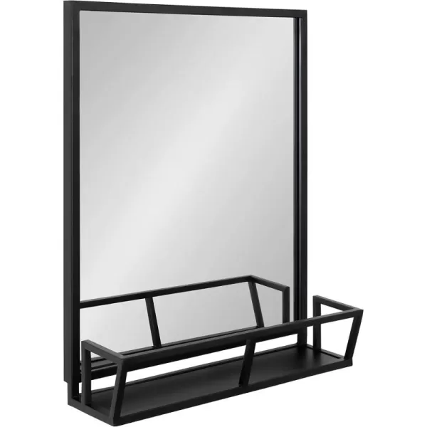 imageKate and Laurel Jackson Modern Metal Framed Wall Mirror with Shelf 22 x 29 Black Chic Rectangle Mirror for WallSolid Black