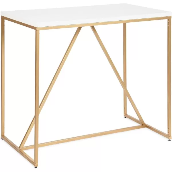 imageKate and Laurel Kaya Modern Glam Rectangle Pub Table with Geometric Metal Base and TwoTone Mixed Materials Design 42x24x36 WhiteGold