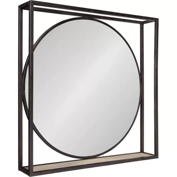 imageKate and Laurel McCauley Decorative Rustic Modern Round Vanity Mirror with Square Metal Frame and Wood Shelf BronzeBronze