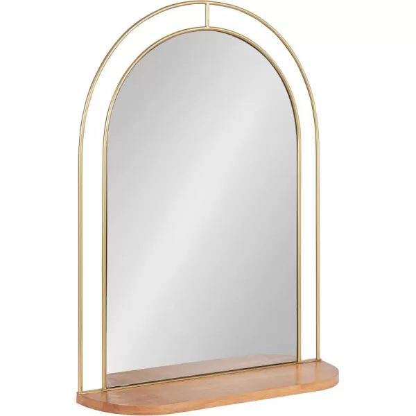 imageKate and Laurel Reverie Modern Arched Mirror with Shelf 23 x 30 Natural Wood and Gold Transitional Arch Mirror with Unique Glam Frame for Wall Decor