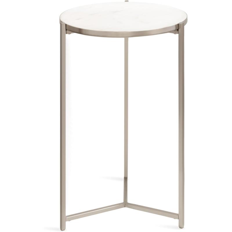 imageKate and Laurel Aguilar Modern Round Side Table with Sturdy Metal Base and Marble Tabletop 15x15x24 SilverSilver