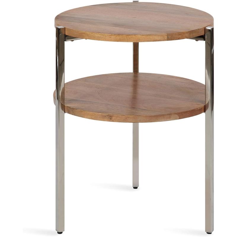 imageKate and Laurel Lamaar Modern Round Side Table 19 x 19 x 25 Natural Wood and Silver Chic End Table for Storage and Display