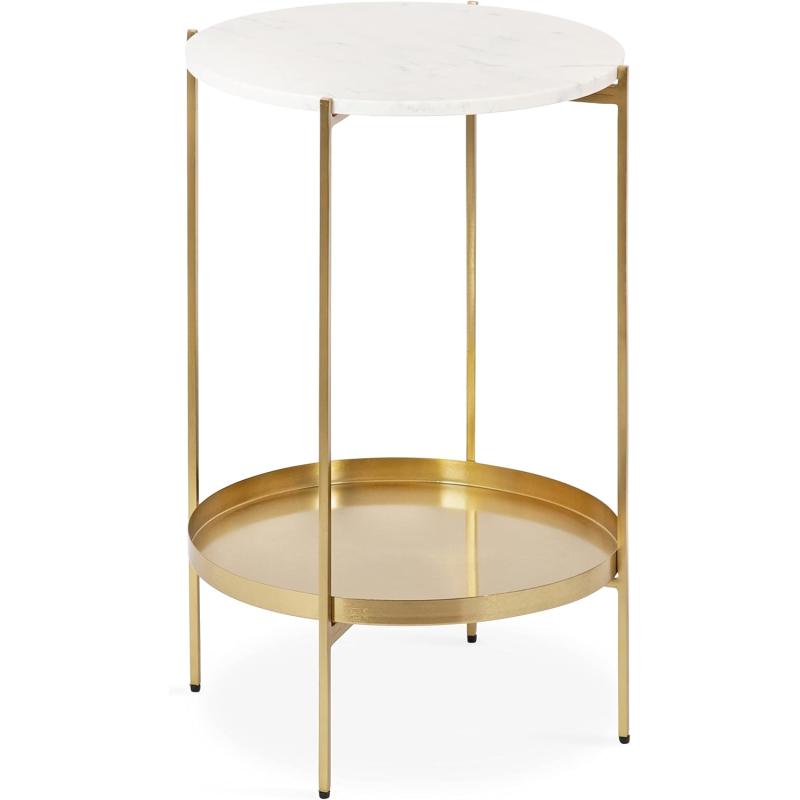 imageKate and Laurel Lavish Marble Side Table 17 x 17 x 26 White and Gold Round Modern Accent Table with Metal Base for Use as Bedroom Nightstand or Living Room AccentGold
