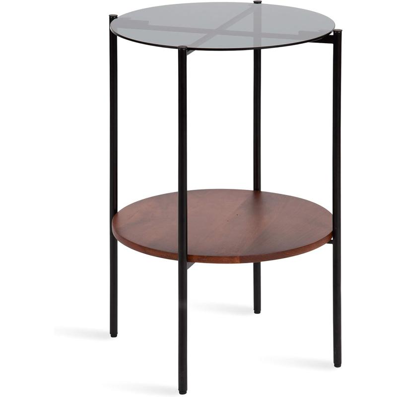 imageKate and Laurel Ottelo Modern Side Table 18 x 18 x 265 Walnut Brown and Black Minimal TwoTier End Table for Storage and Display