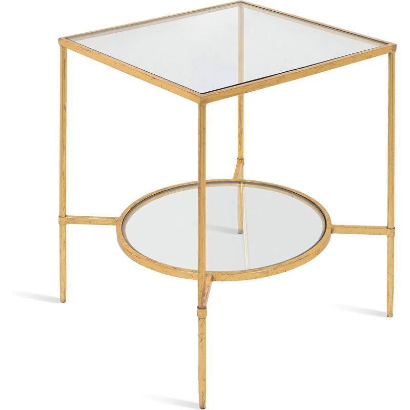 imageKate and Laurel Tulare Metal and Glass Side Accent Table with Shelf Gold