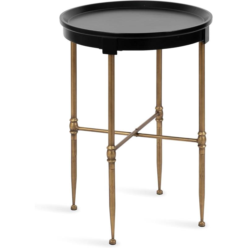 imageKate and Laurel Valdi Vintage Glam Round Side Table with Sturdy Metal Base and Raised Edge Tabletop 19x19x26 BlackBlack