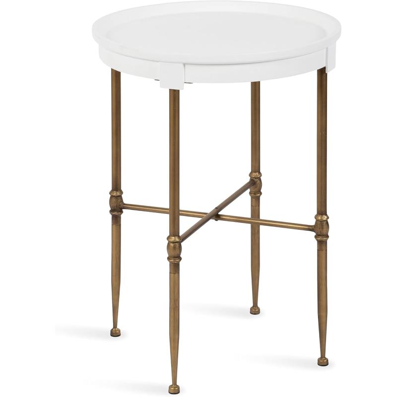 imageKate and Laurel Valdi Vintage Glam Round Side Table with Sturdy Metal Base and Raised Edge Tabletop 19x19x26 BlackWhite