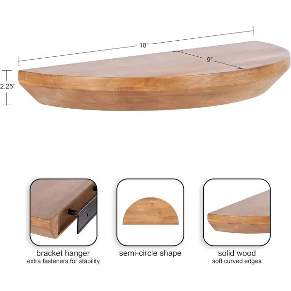 imageKate and Laurel Colter Transitional Floating Side Table 18 x 3 x 9 Natural Brown Modern HalfCircle Solid Wood Floating Shelf Table for Home Decor for Small SpacesNatural