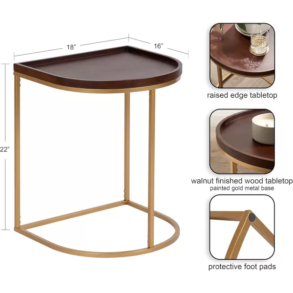 imageKate and Laurel Dorrah Modern HalfCircle Side Table 18 x 16 x 22 Black Contemporary HalfCapsule Living Room Table for Storage Organization and DisplayWalnut BrownGold