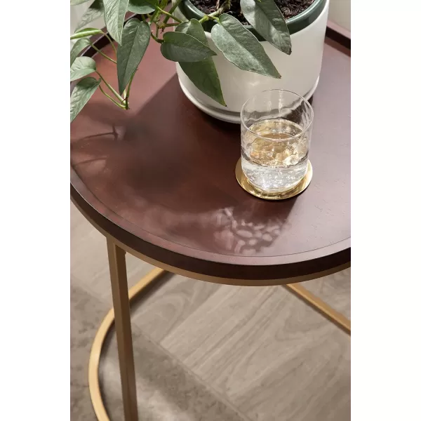 imageKate and Laurel Dorrah Modern HalfCircle Side Table 18 x 16 x 22 Black Contemporary HalfCapsule Living Room Table for Storage Organization and DisplayWalnut BrownGold