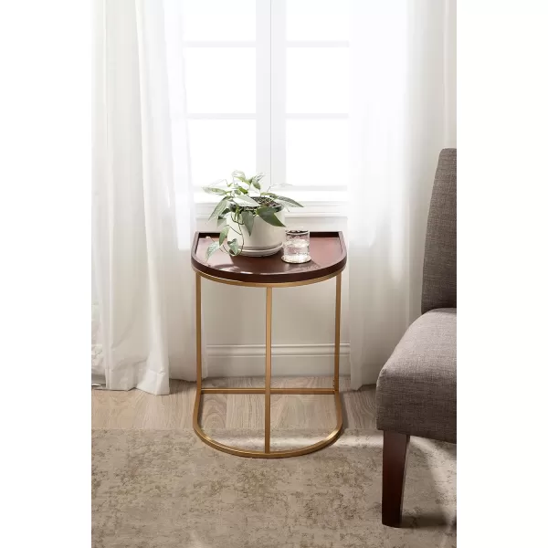 imageKate and Laurel Dorrah Modern HalfCircle Side Table 18 x 16 x 22 Black Contemporary HalfCapsule Living Room Table for Storage Organization and DisplayWalnut BrownGold